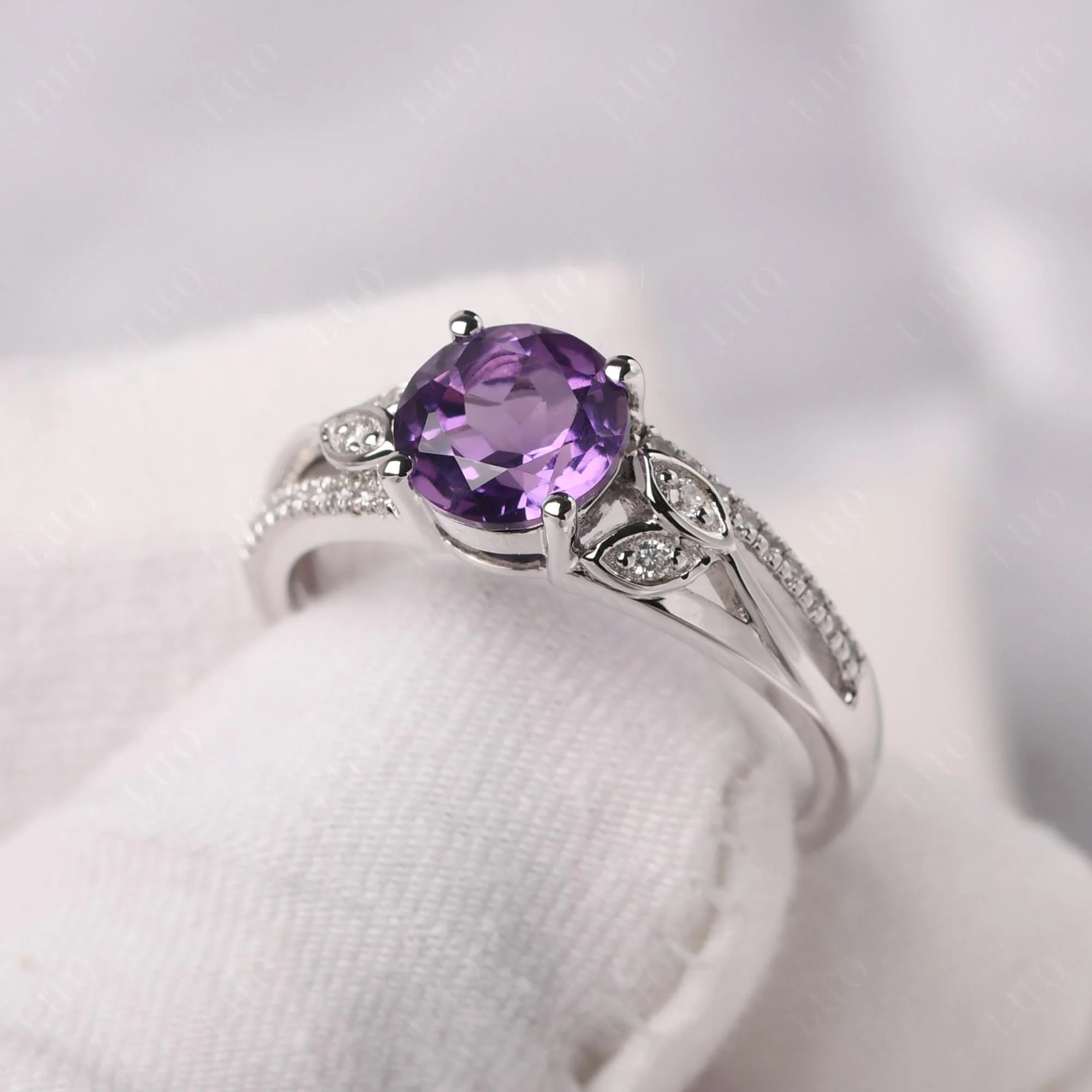 Leaf Inspired Amethyst Engagement Ring - Image 11