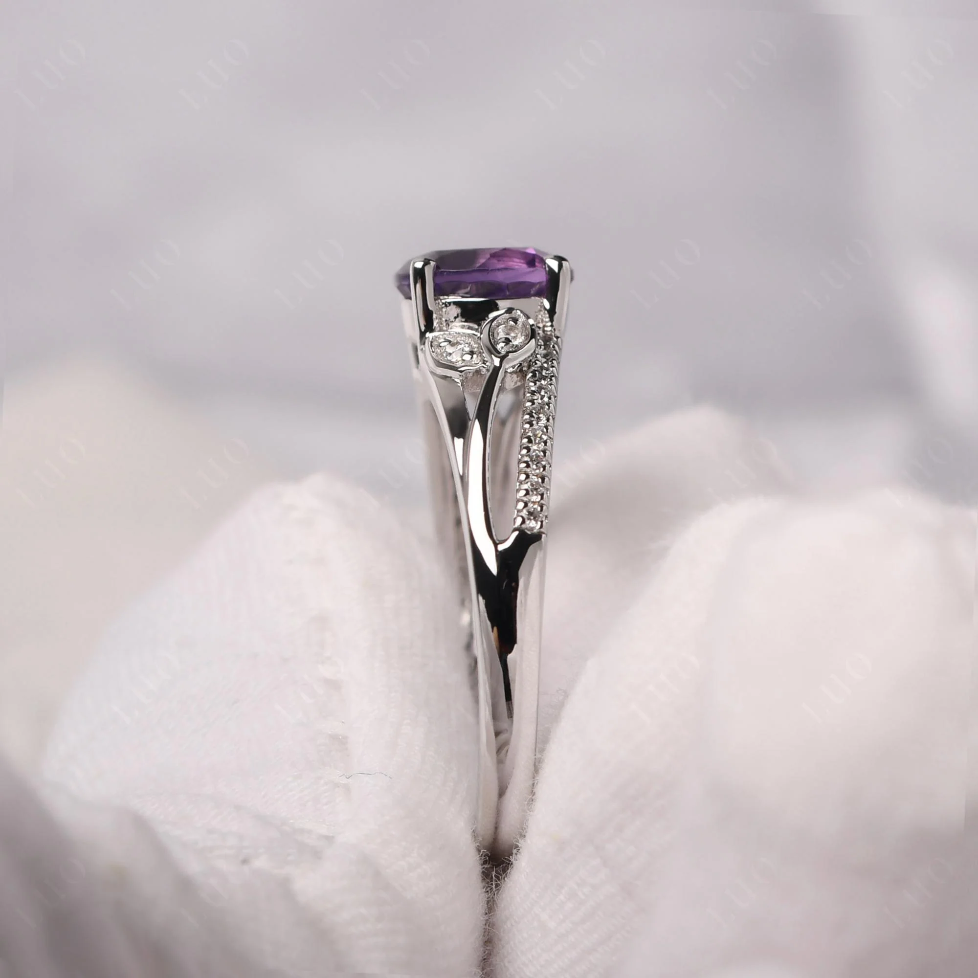 Leaf Inspired Amethyst Engagement Ring - Image 13
