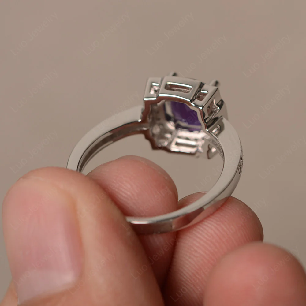Round Cut Amethyst Halo Engagement Ring - Image 3