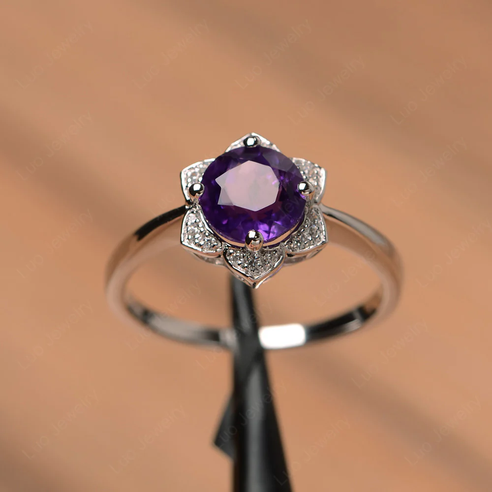 Amethyst Lotus Flower Ring