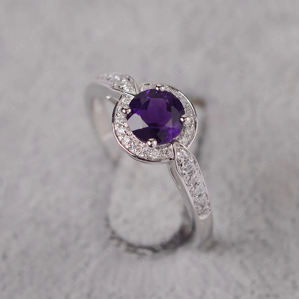 Round Cut Amethyst Halo Ring - Image 2