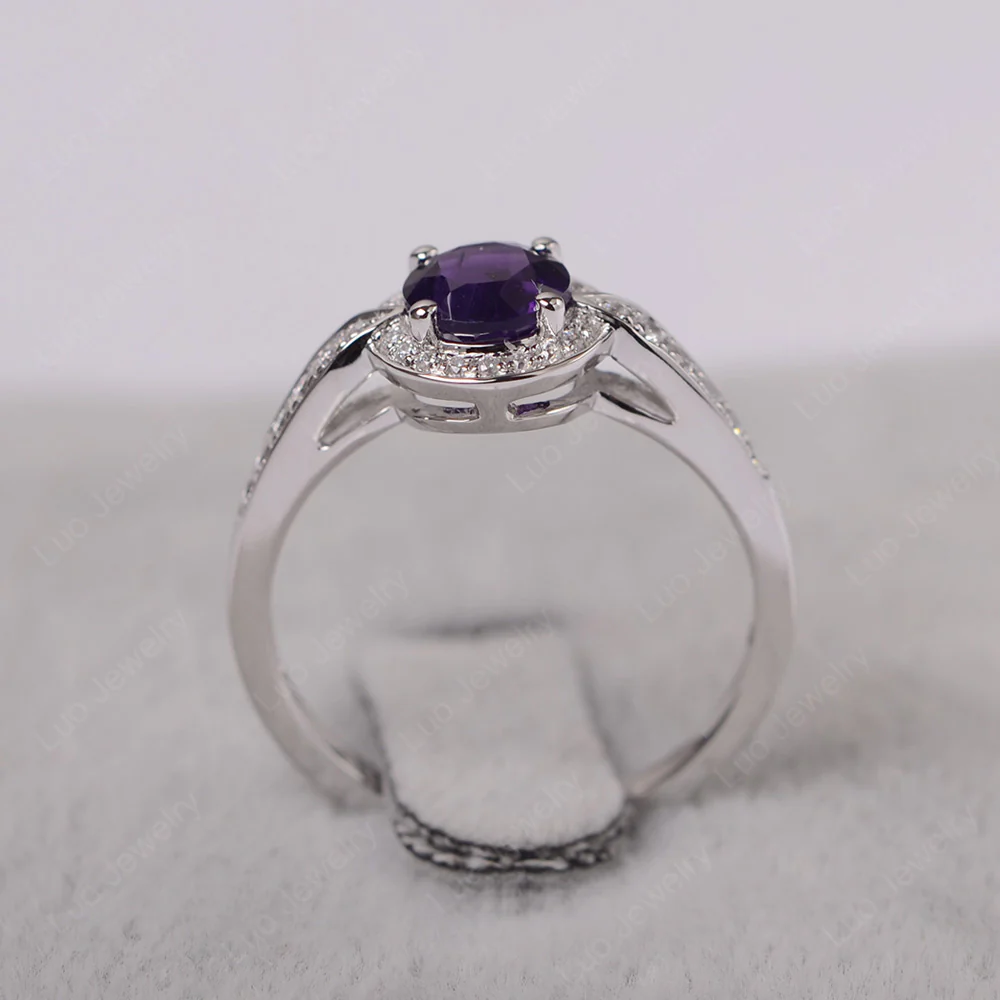 Round Cut Amethyst Halo Ring - Image 3