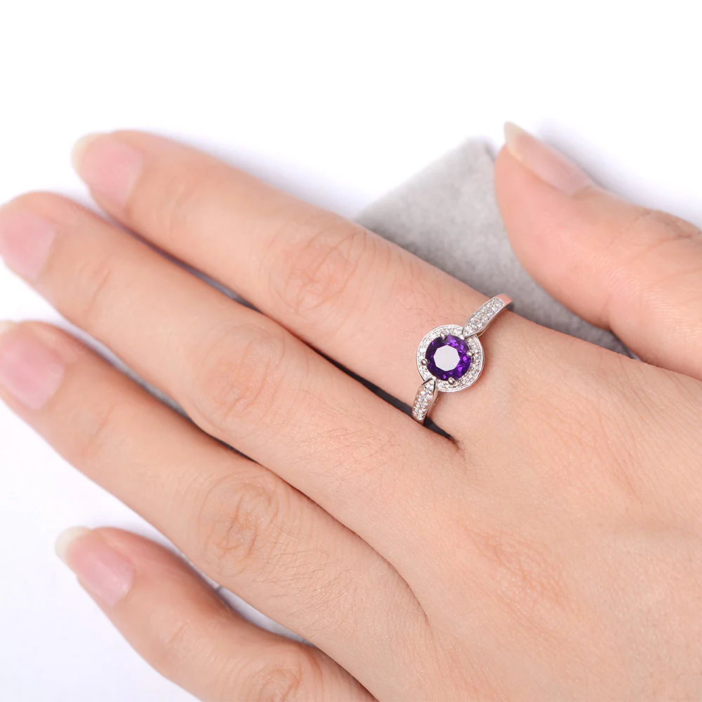 Round Cut Amethyst Halo Ring - Image 4