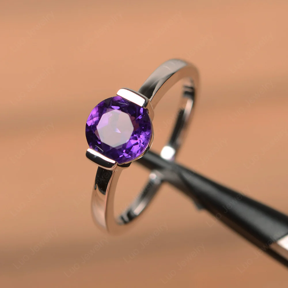 Amethyst Half Bezel Engagement Ring - Image 2