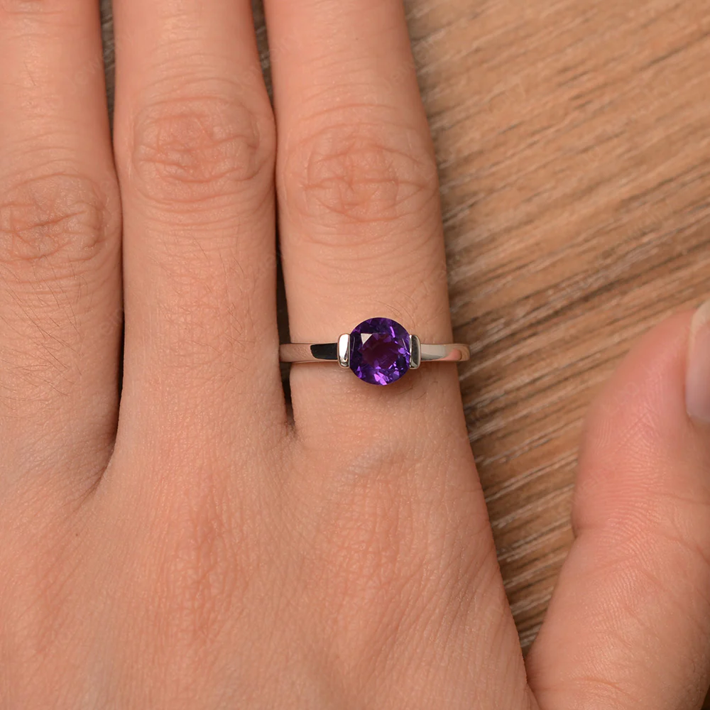Amethyst Half Bezel Engagement Ring - Image 4