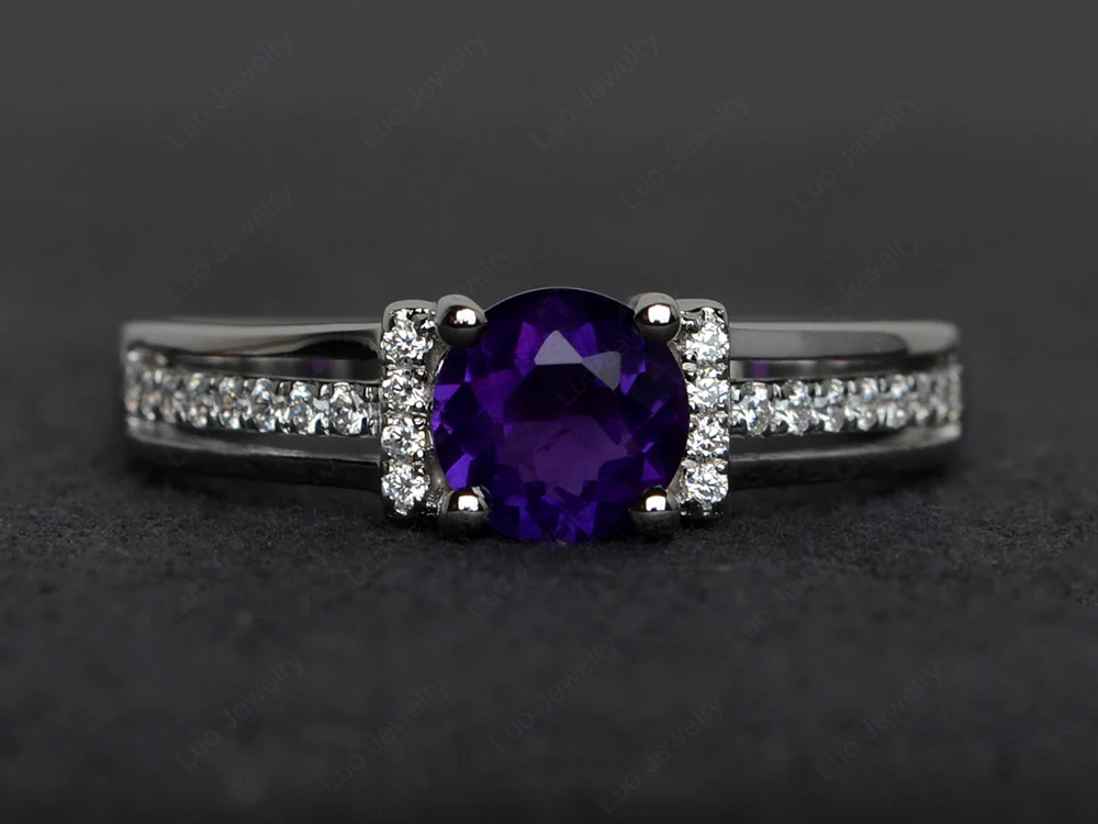 Amethyst Triple Shank Engagement Ring