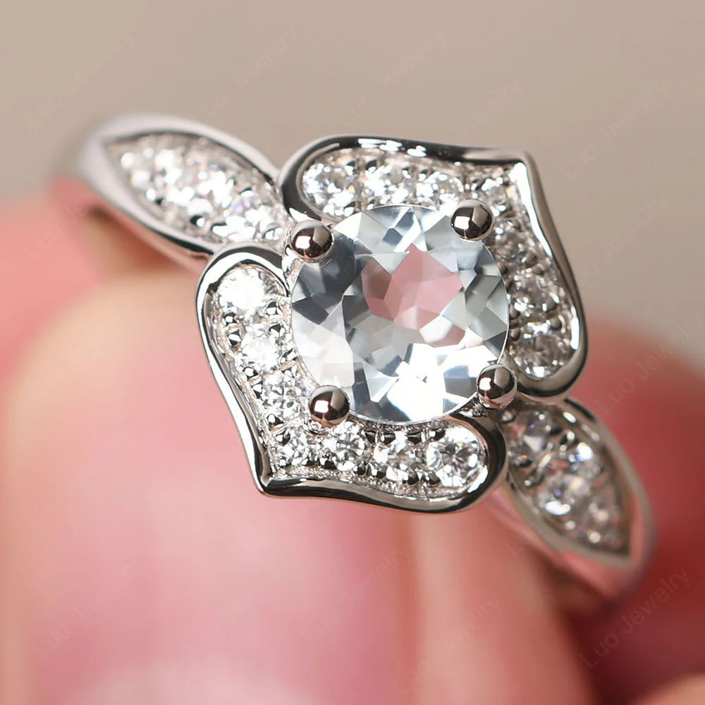 Round Cut Aquamarine Dainty Engagement Ring
