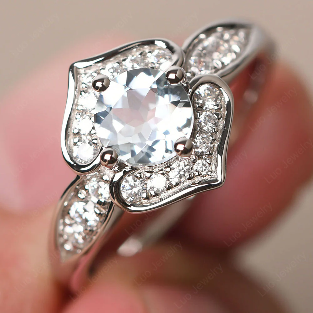 Round Cut Aquamarine Dainty Engagement Ring - Image 2