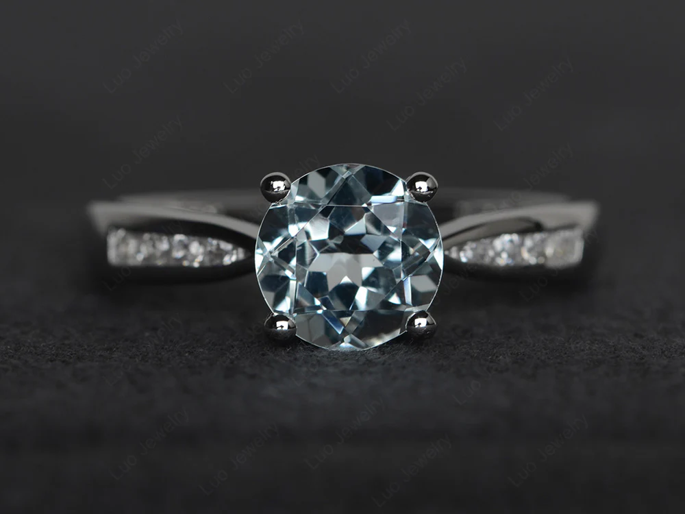 Aquamarine Tapered Band Engagement Ring