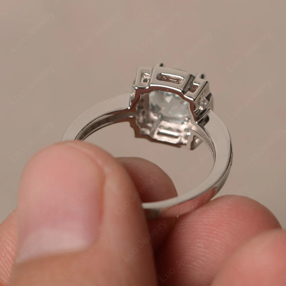 Round Cut Aquamarine Halo Engagement Ring - Image 2