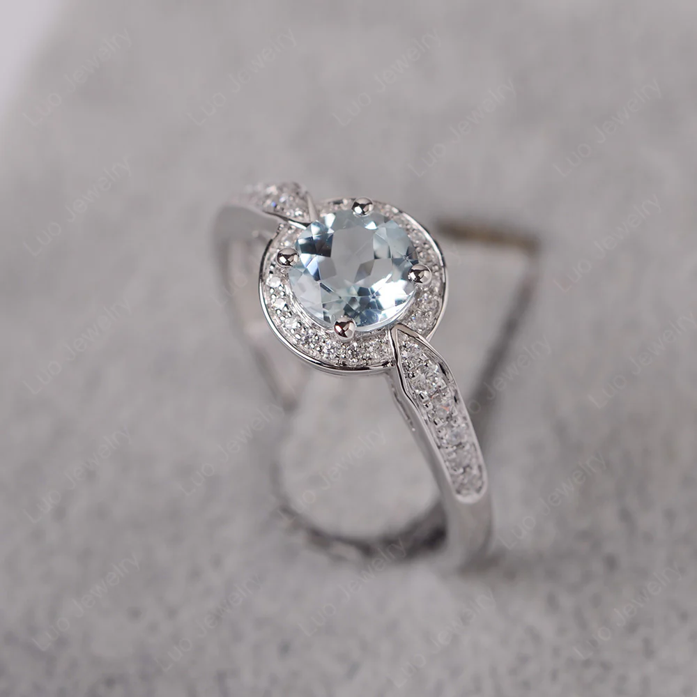 Round Cut Aquamarine Halo Ring - Image 2