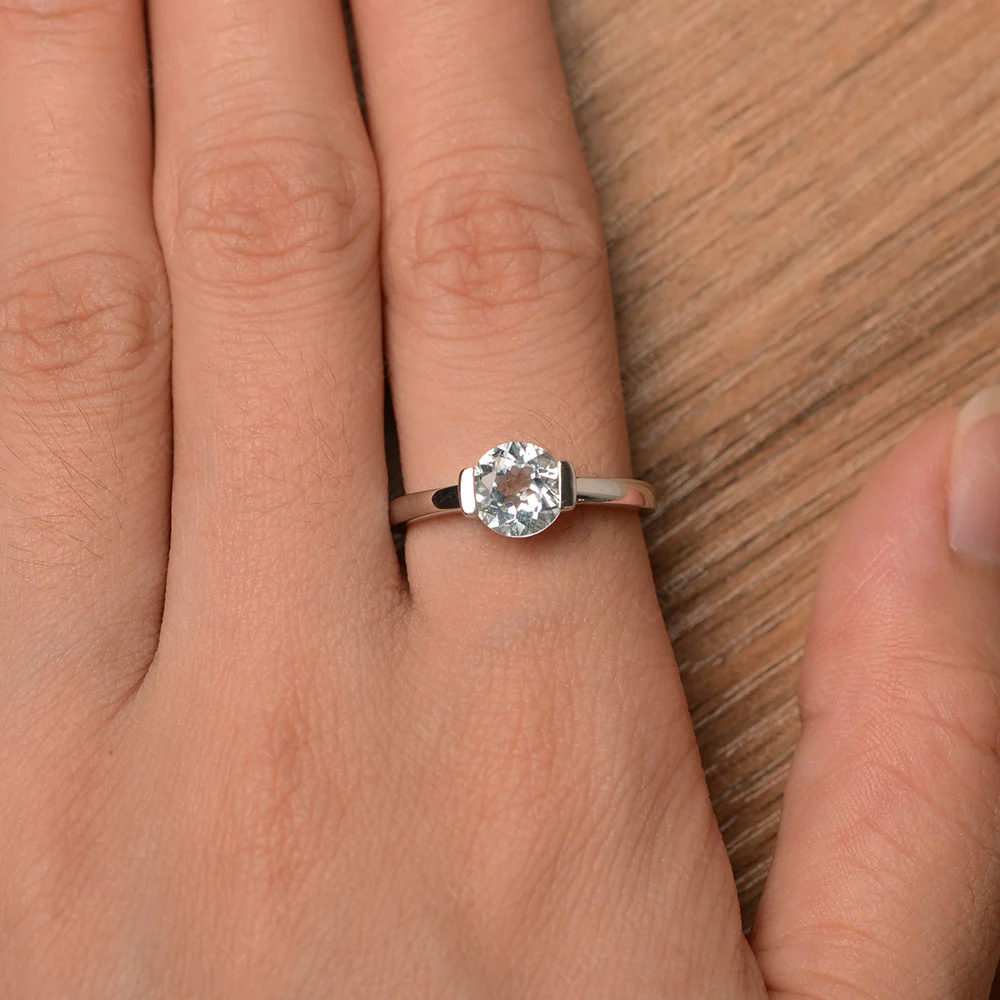 Aquamarine Simple Promise Ring - Image 4