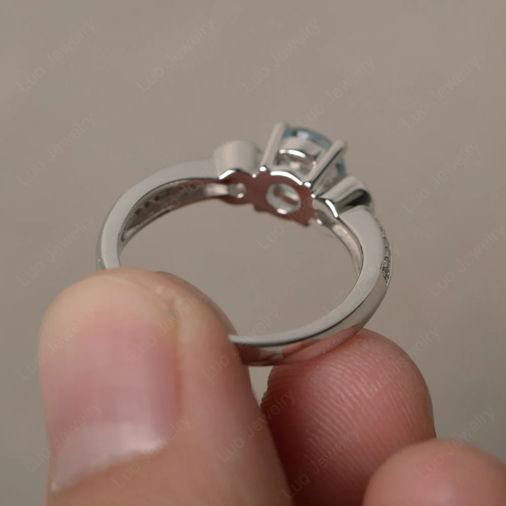 Aquamarine Ring with Two Row Pave - Image 2