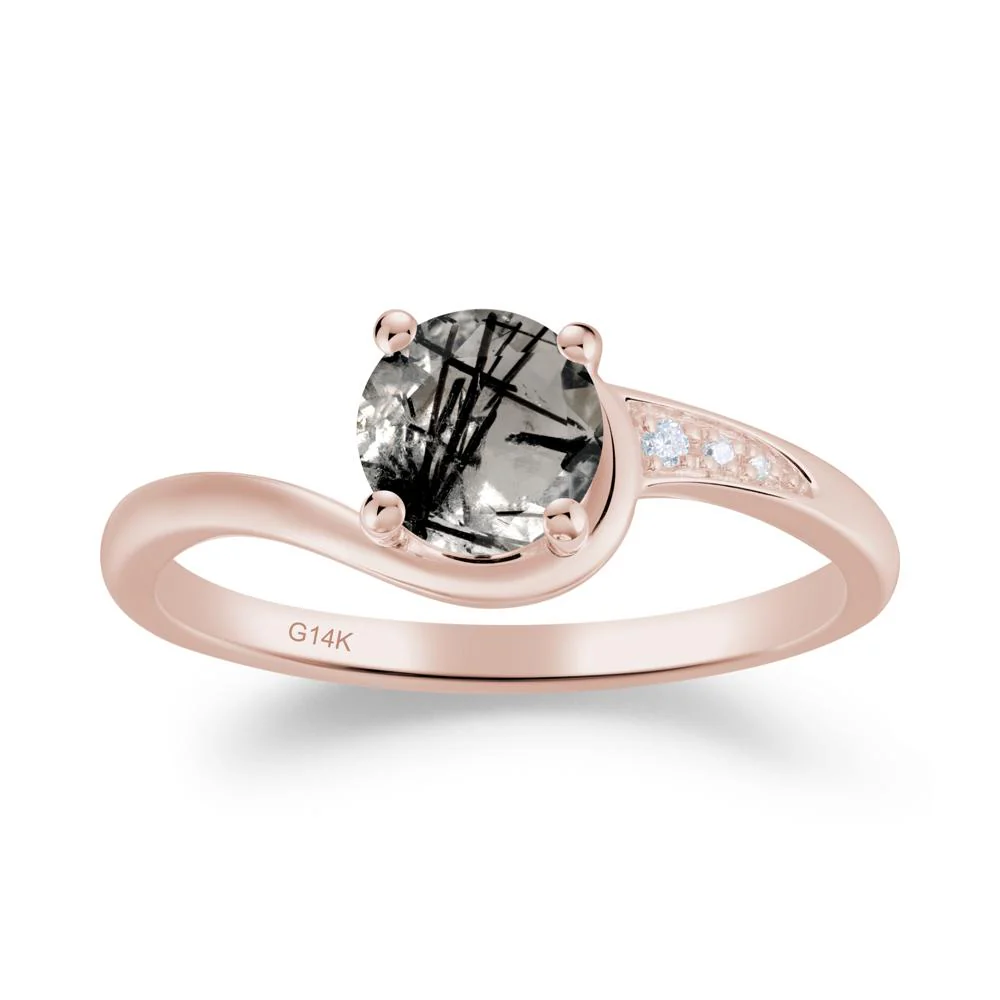 Round Cut Black Rutilated Quartz Bypass Ring