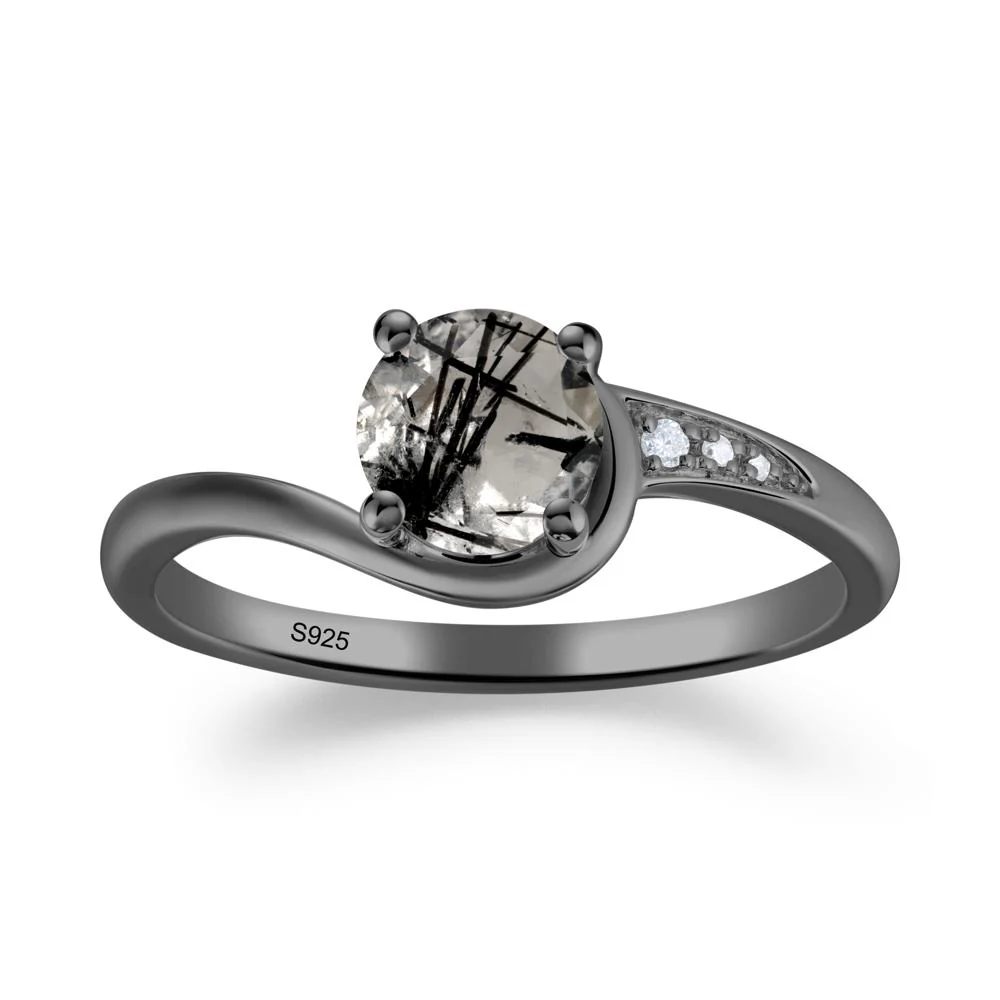 Round Cut Black Rutilated Quartz Bypass Ring - Image 2