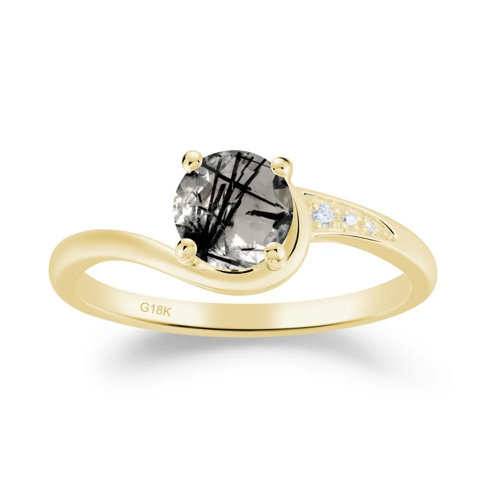 Round Cut Black Rutilated Quartz Bypass Ring - Image 4