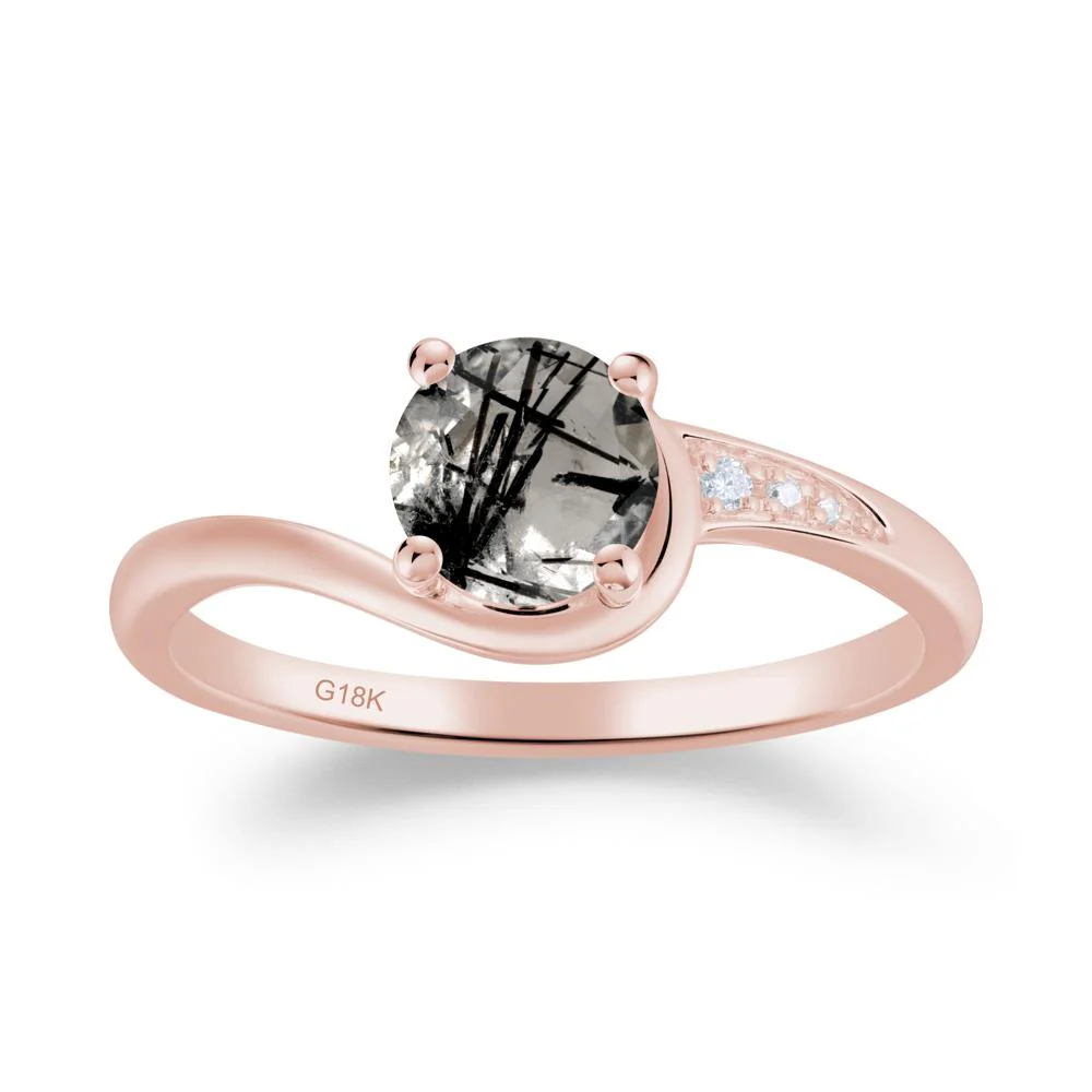 Round Cut Black Rutilated Quartz Bypass Ring - Image 8