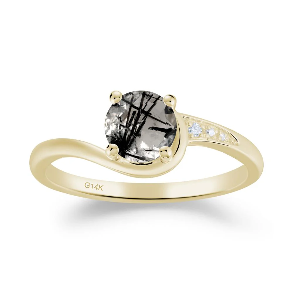 Round Cut Black Rutilated Quartz Bypass Ring - Image 9