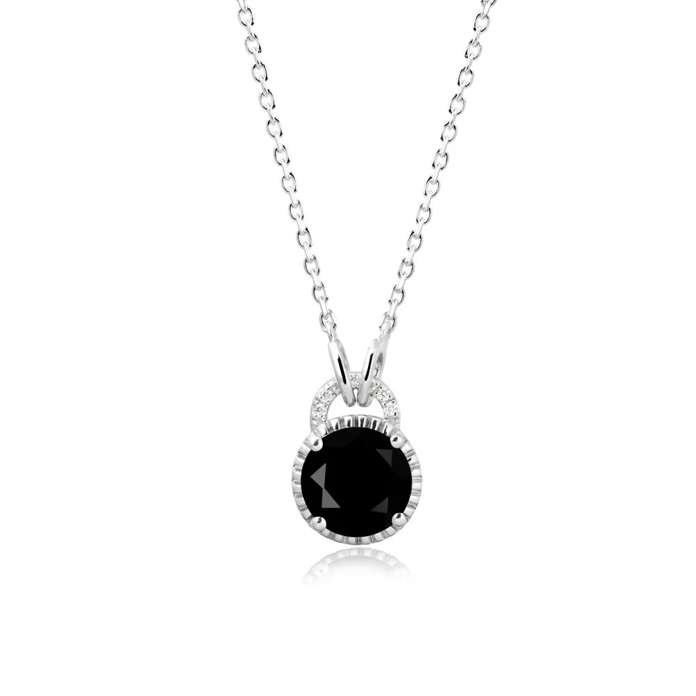 Round Cut Black Spinel Halo Pendant Necklace