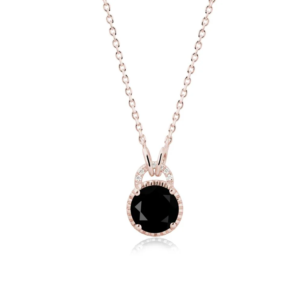 Round Cut Black Spinel Halo Pendant Necklace - Image 2