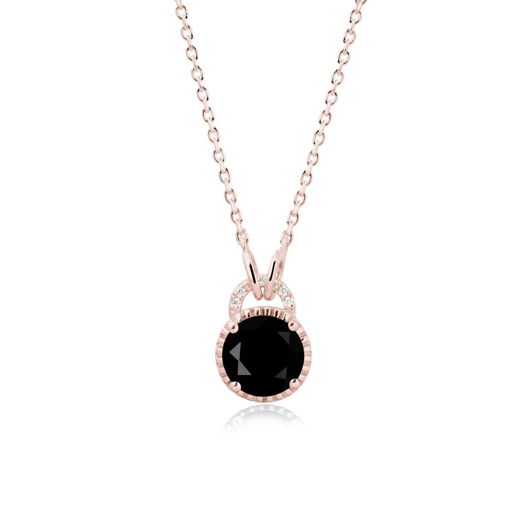 Round Cut Black Spinel Halo Pendant Necklace - Image 5