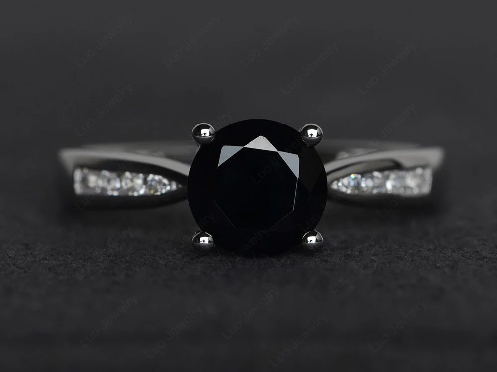 Black Spinel Tapered Band Engagement Ring