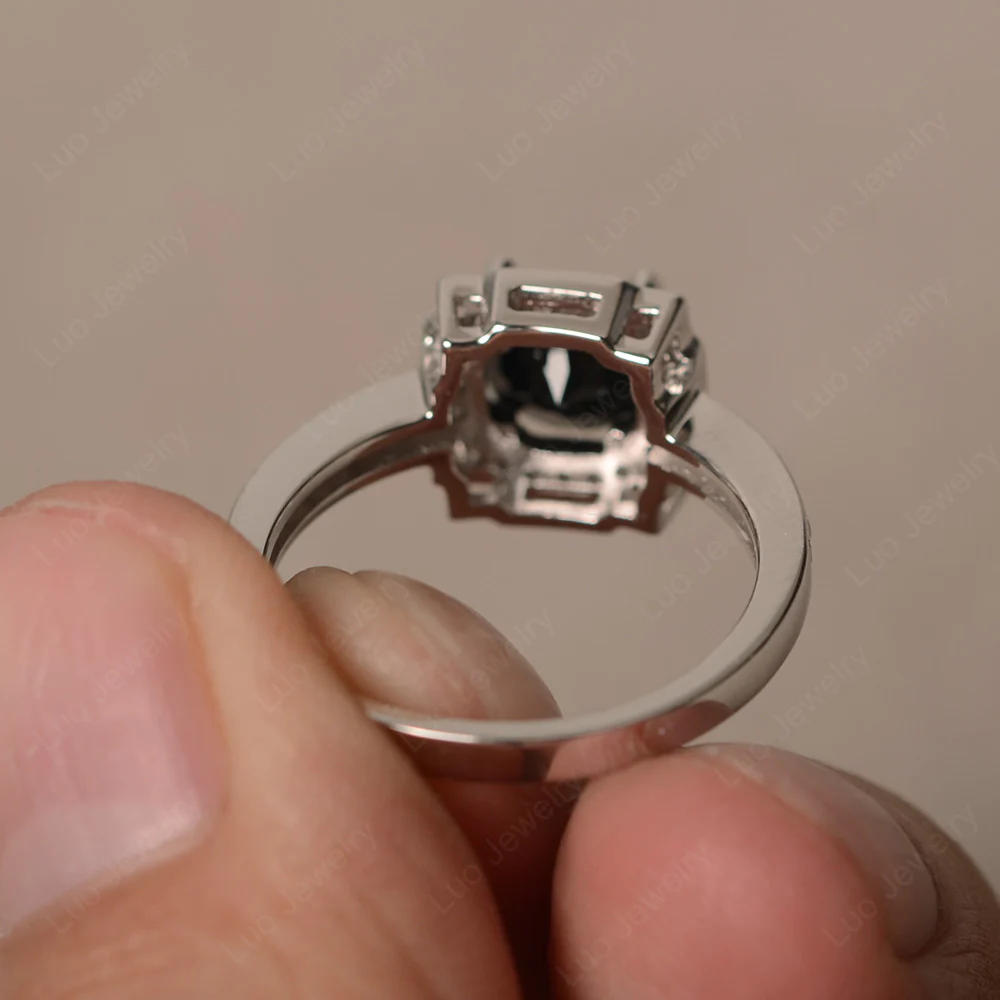 Round Cut Black Spinel Halo Engagement Ring - Image 2