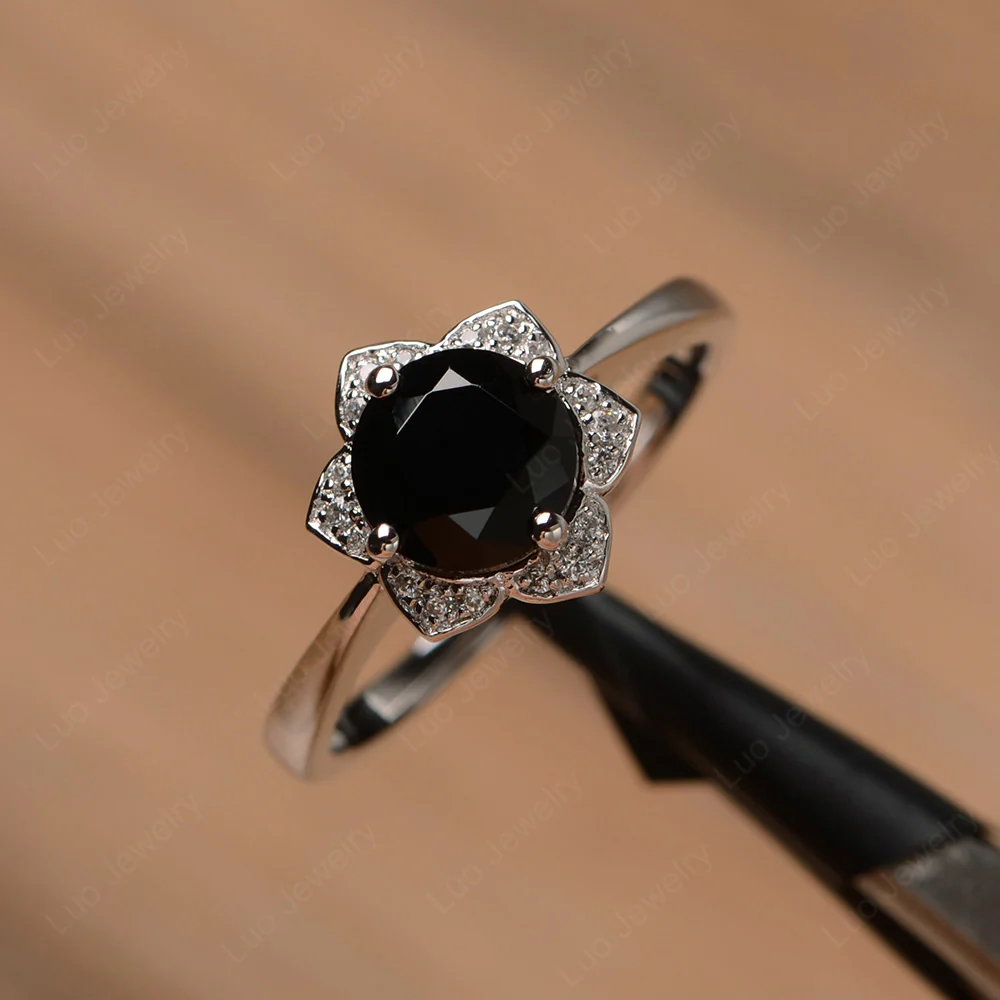 Black Spinel Lotus Flower Ring - Image 2