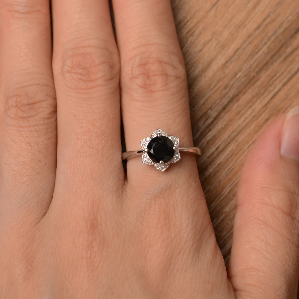 Black Spinel Lotus Flower Ring - Image 4
