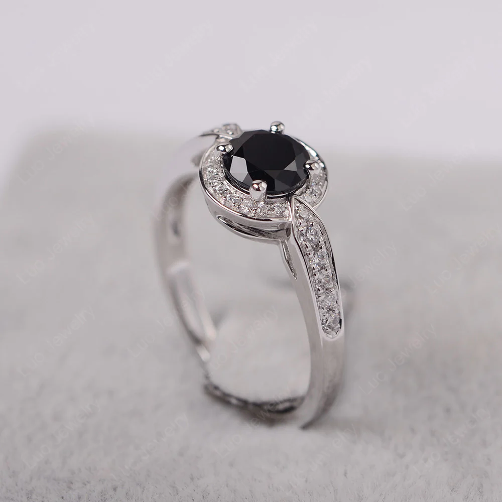Round Cut Black Spinel Halo Ring - Image 2