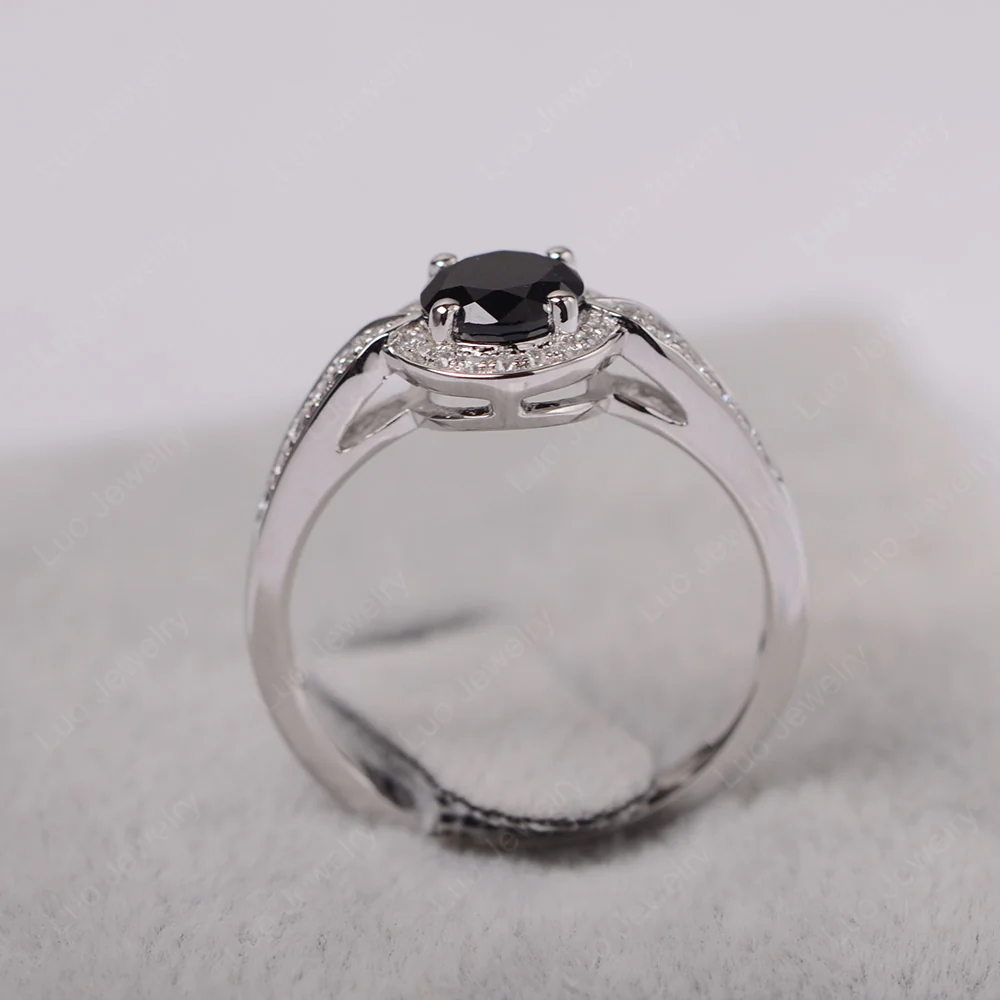 Round Cut Black Spinel Halo Ring - Image 3