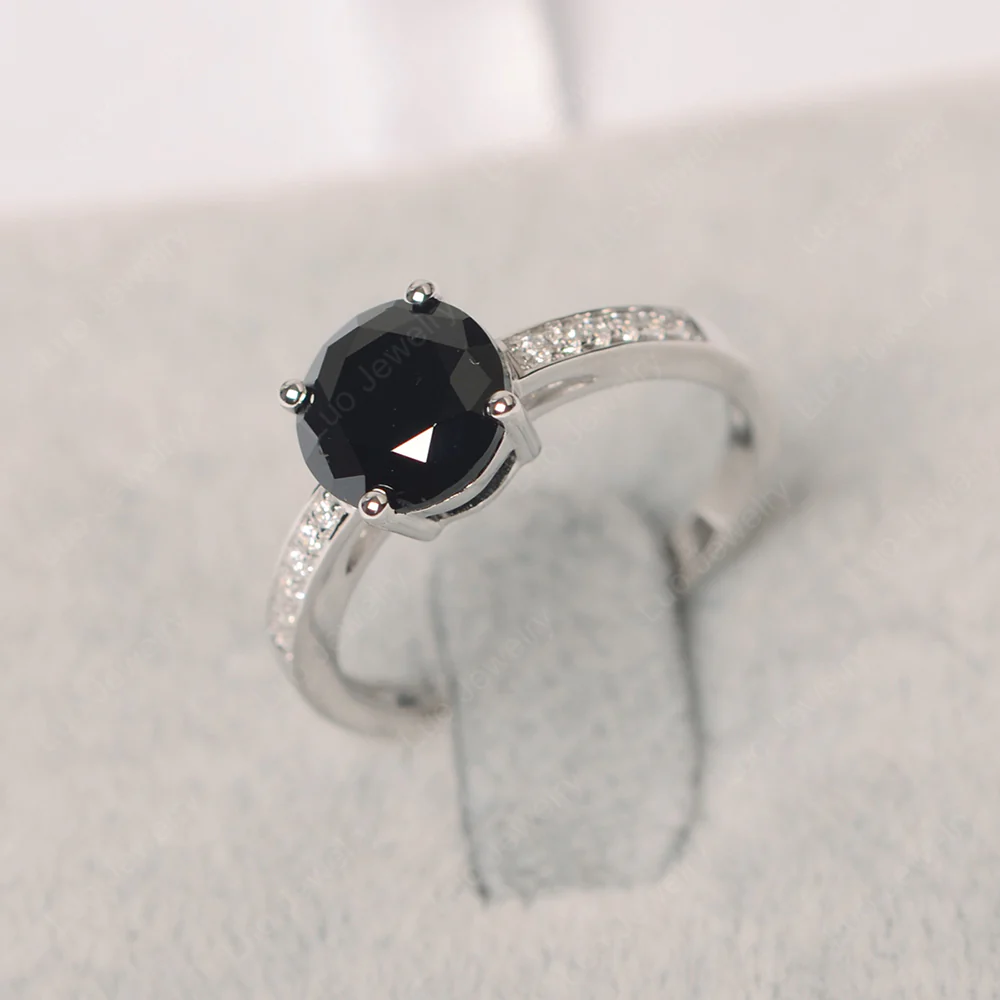 Round Cut Black Spinel Ring