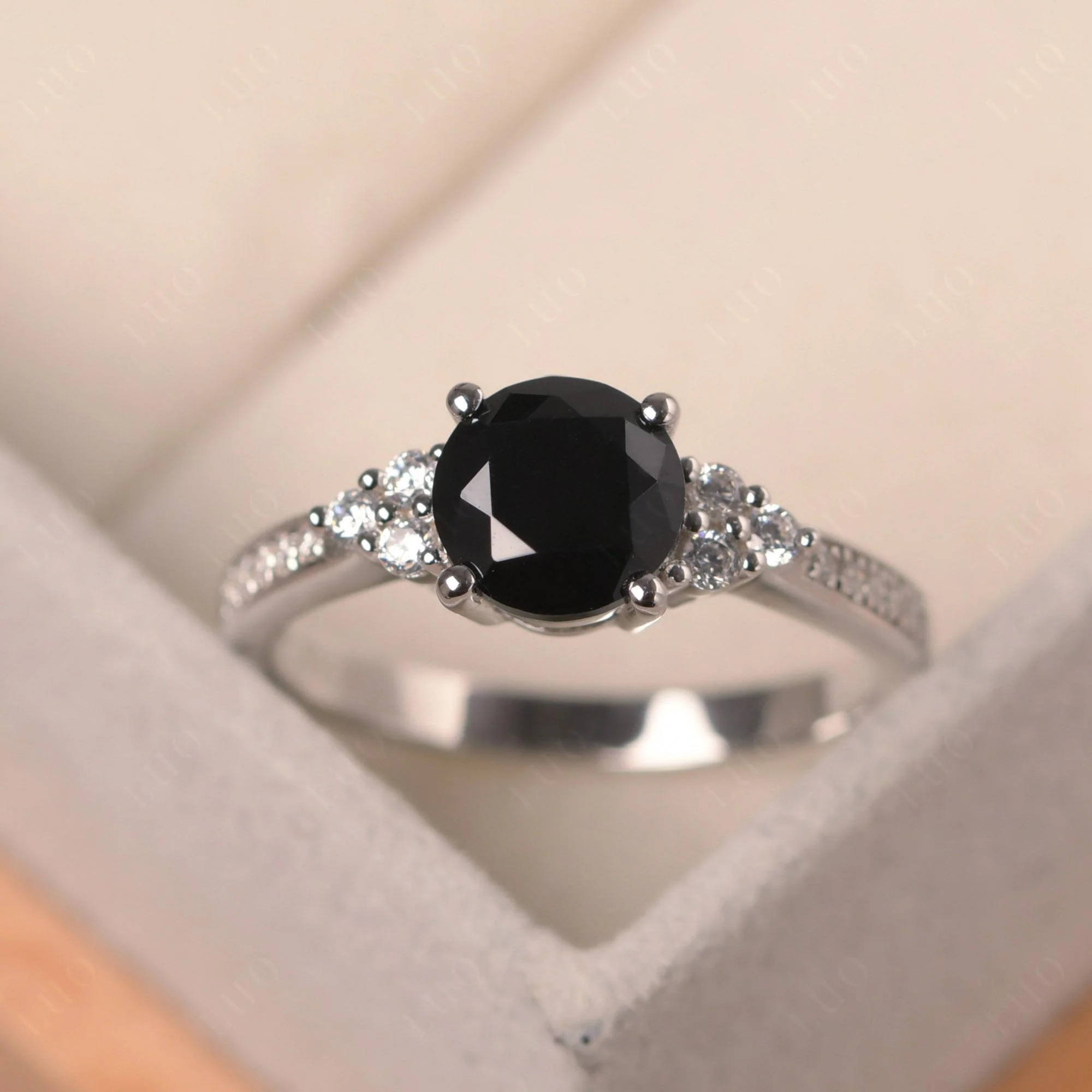 Round Cut Black Spinel Engagement Ring - Image 29