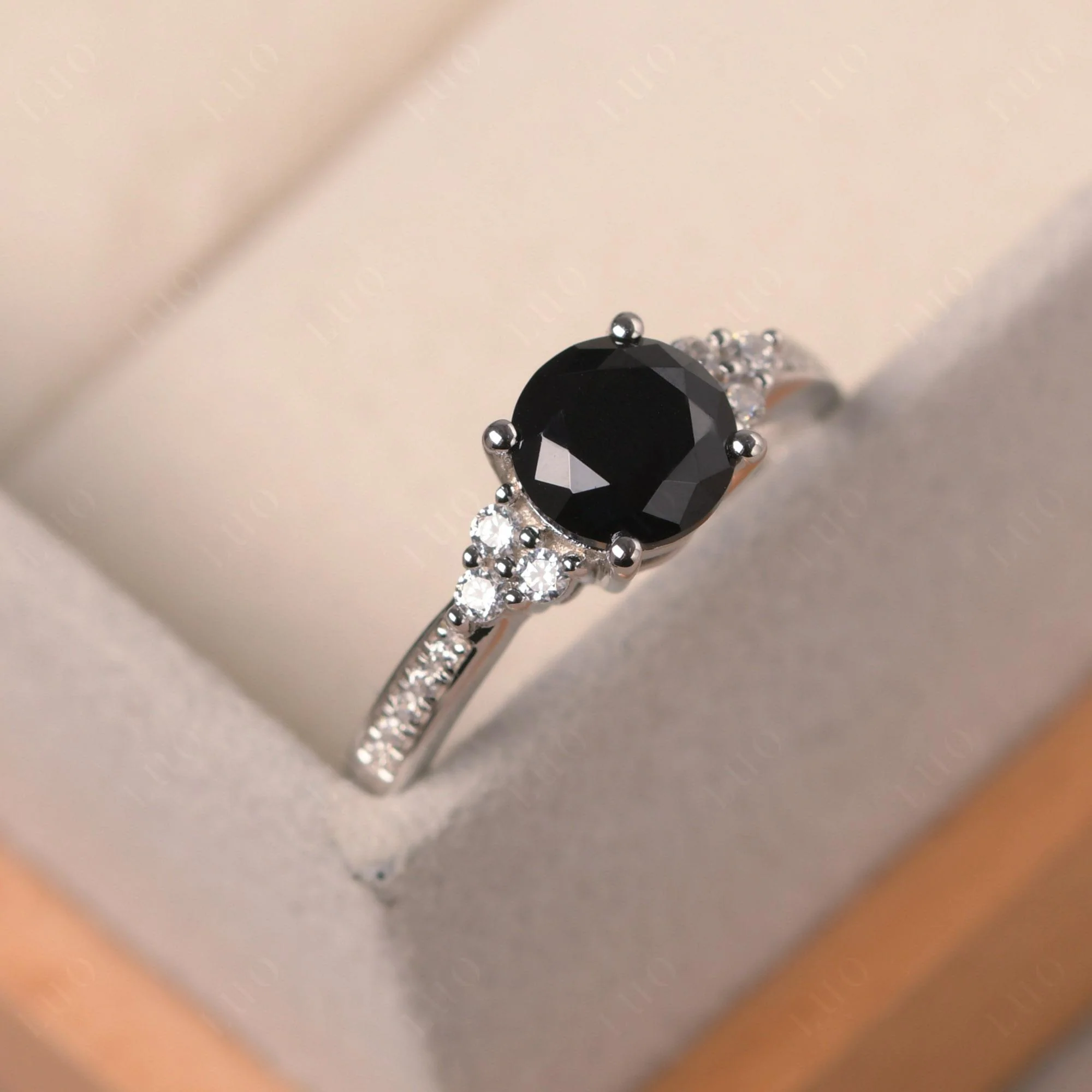 Round Cut Black Spinel Engagement Ring - Image 30