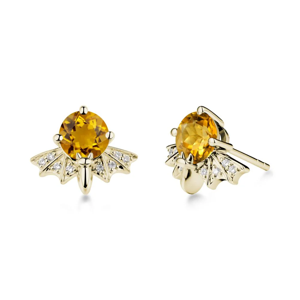 Round Cut Citrine Bat Earrings - Image 3