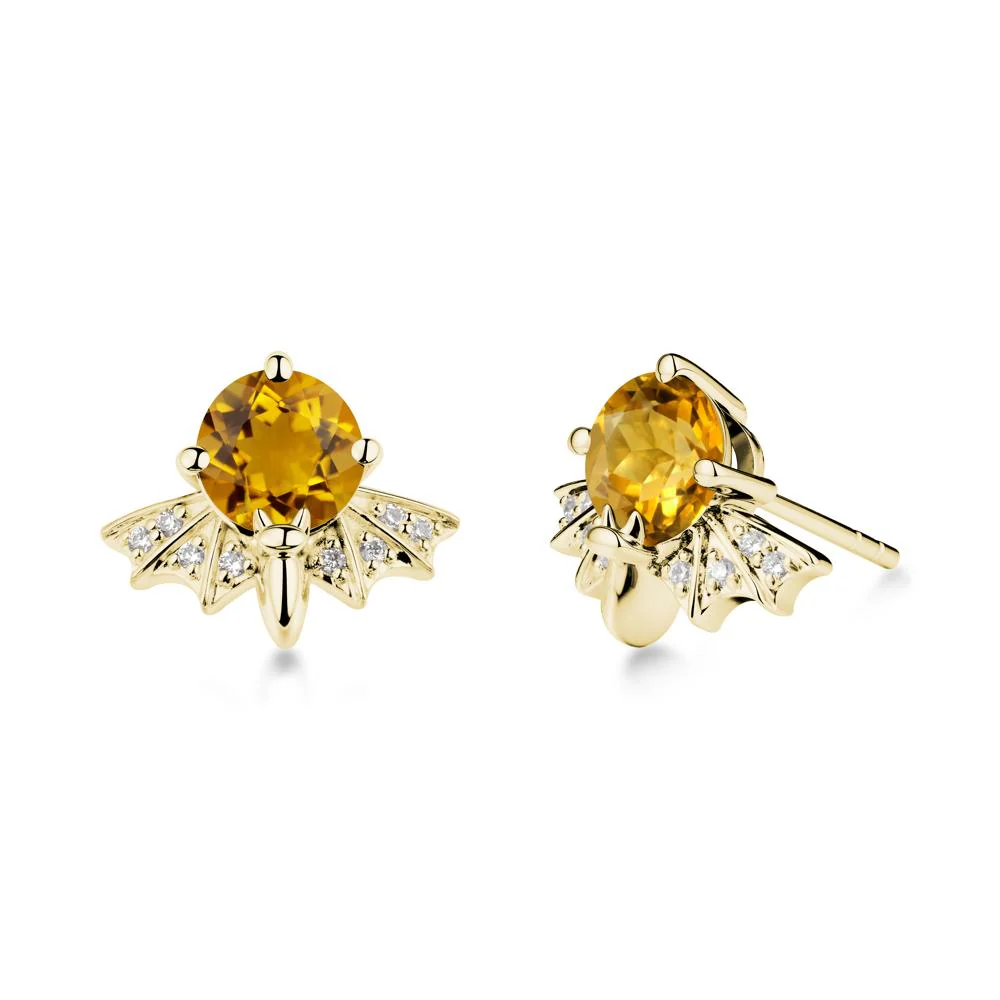 Round Cut Citrine Bat Earrings - Image 6