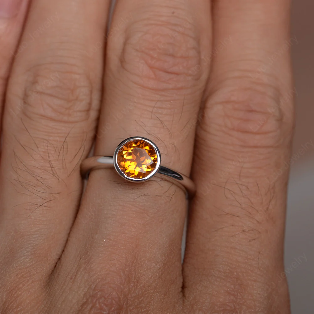 Citrine Round Bezel Engagement Ring - Image 3