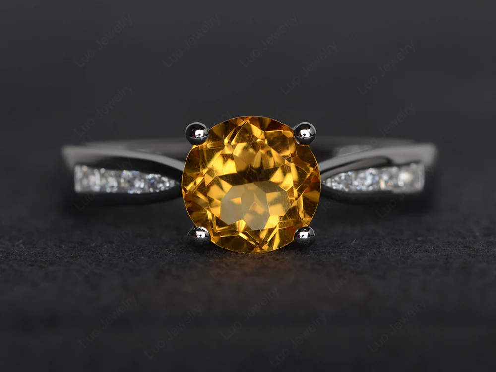 Citrine Tapered Band Engagement Ring