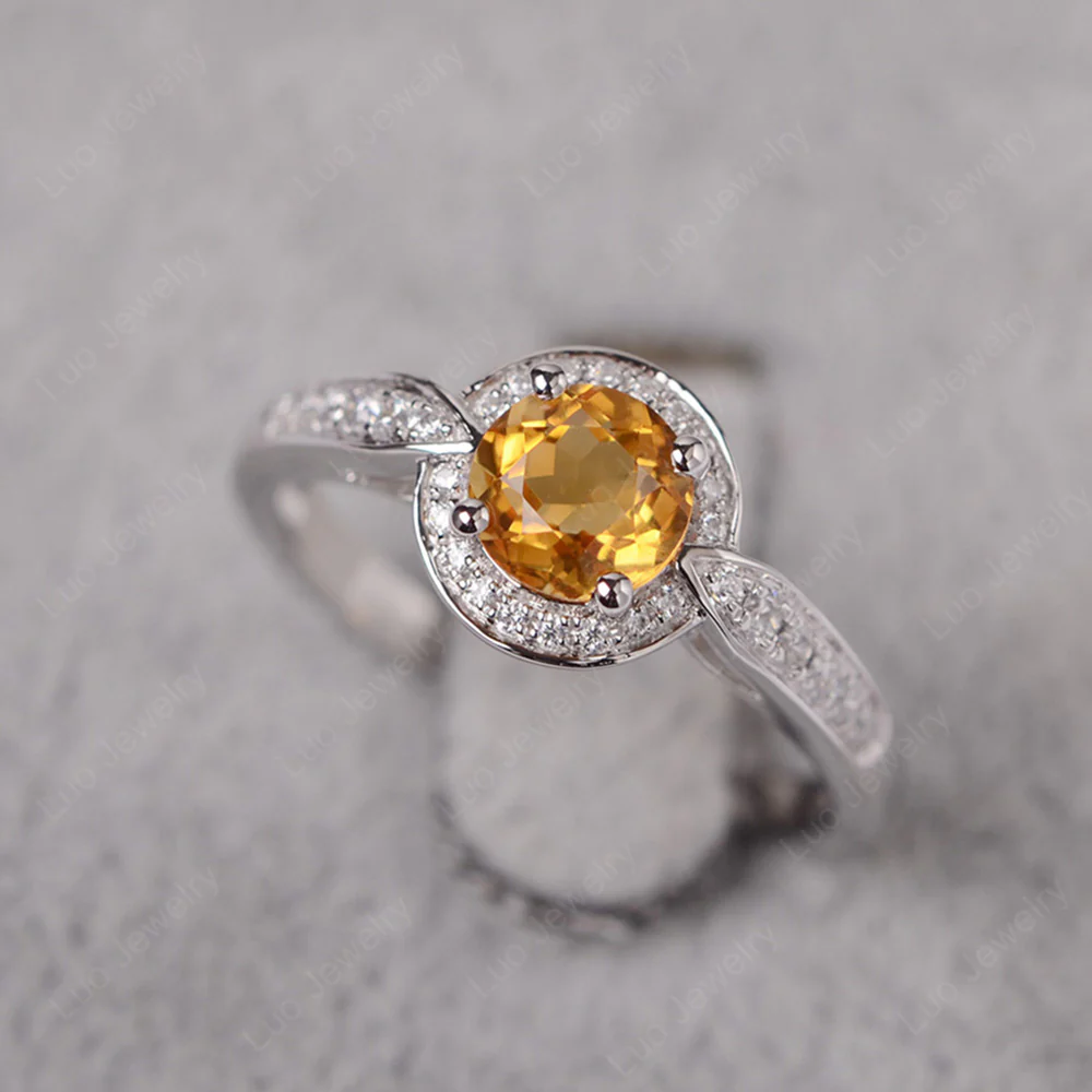 Round Cut Citrine Halo Ring - Image 2