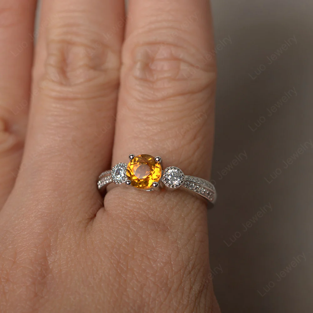 Citrine Ring with Two Row Pave - Image 3