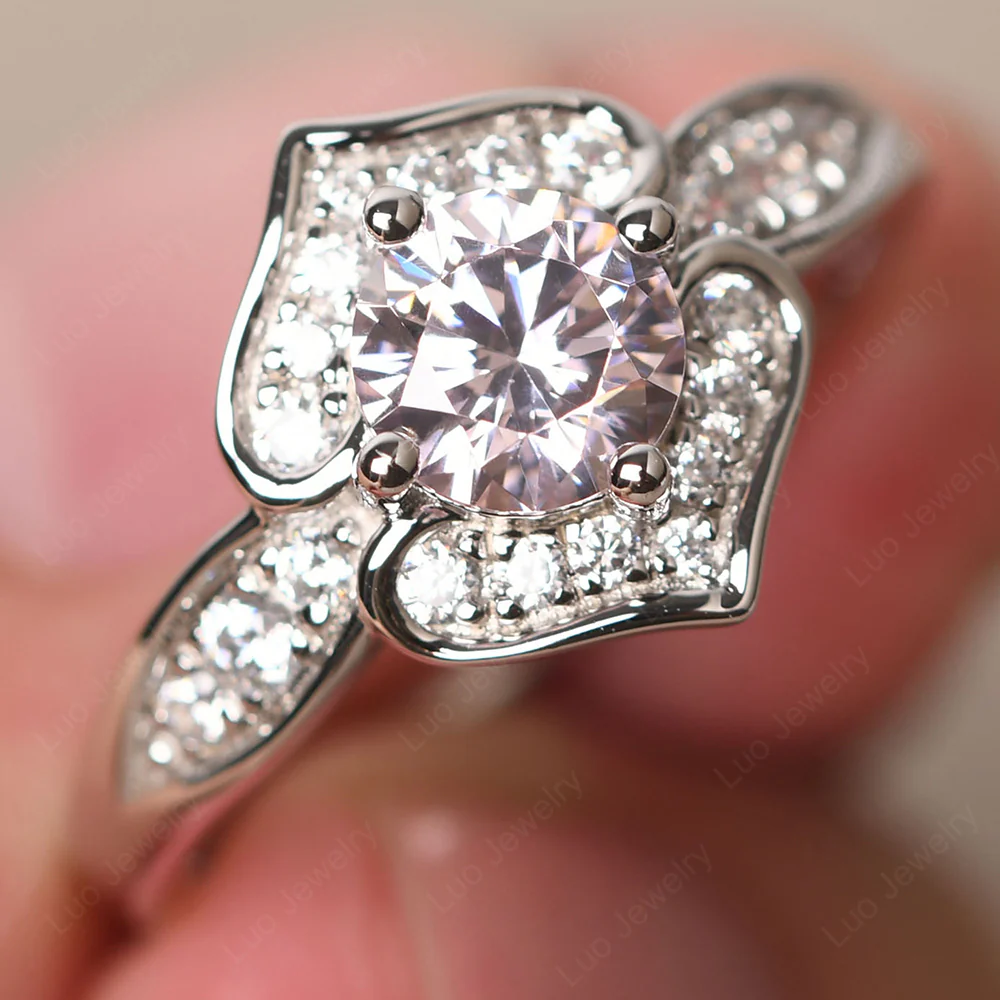 Round Cut Pink Cubic Zirconia Dainty Engagement Ring