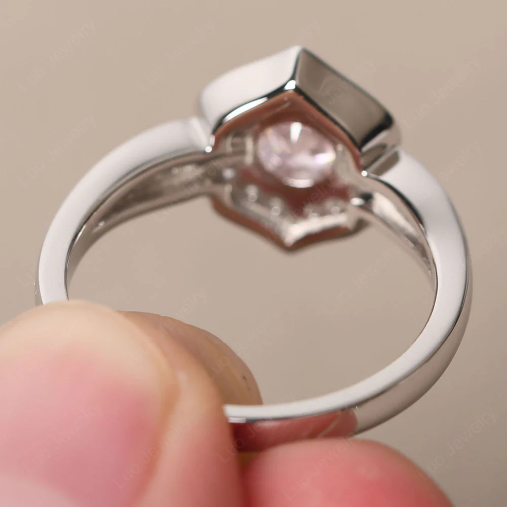 Round Cut Pink Cubic Zirconia Dainty Engagement Ring - Image 3