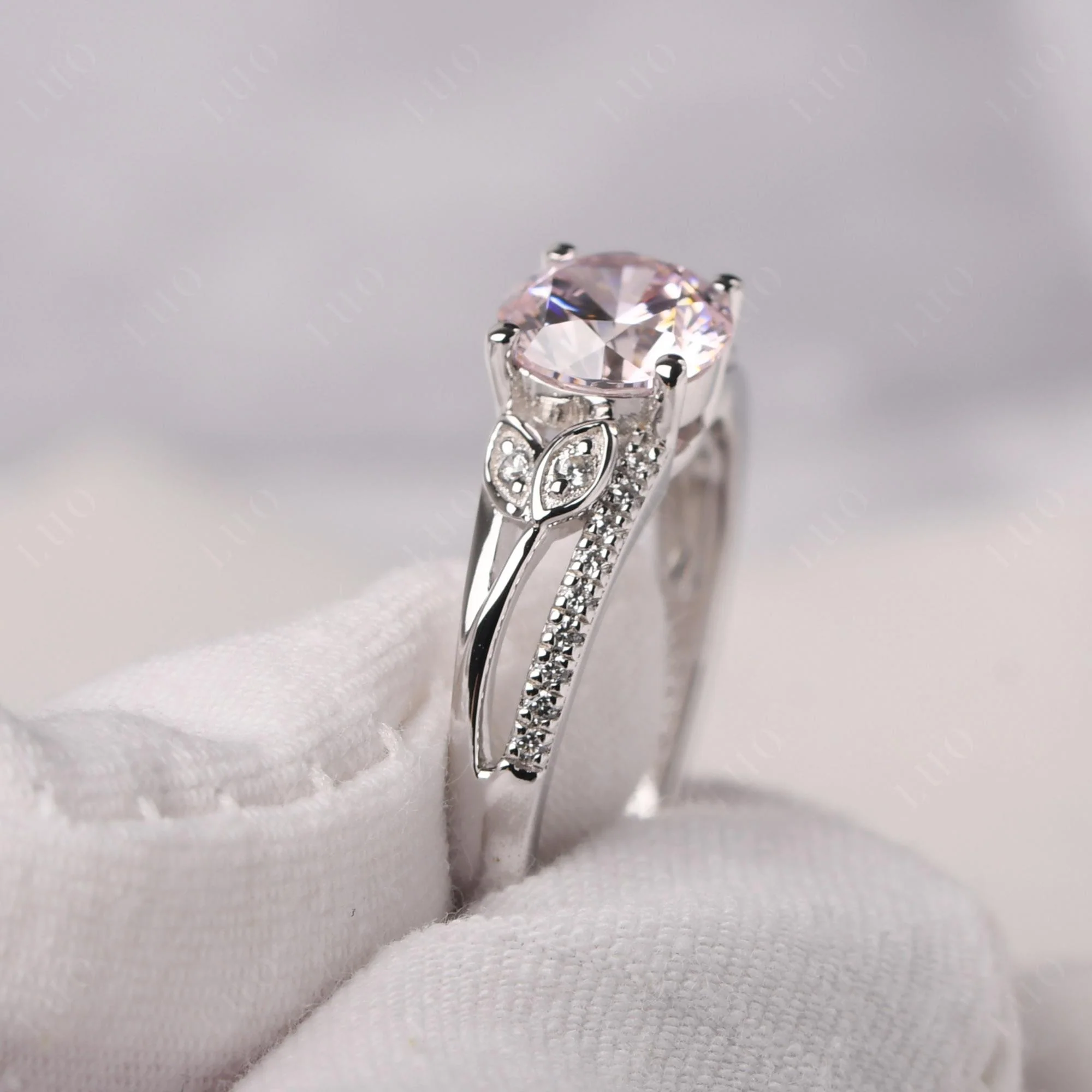 Leaf Inspired Pink Cubic Zirconia Engagement Ring - Image 11