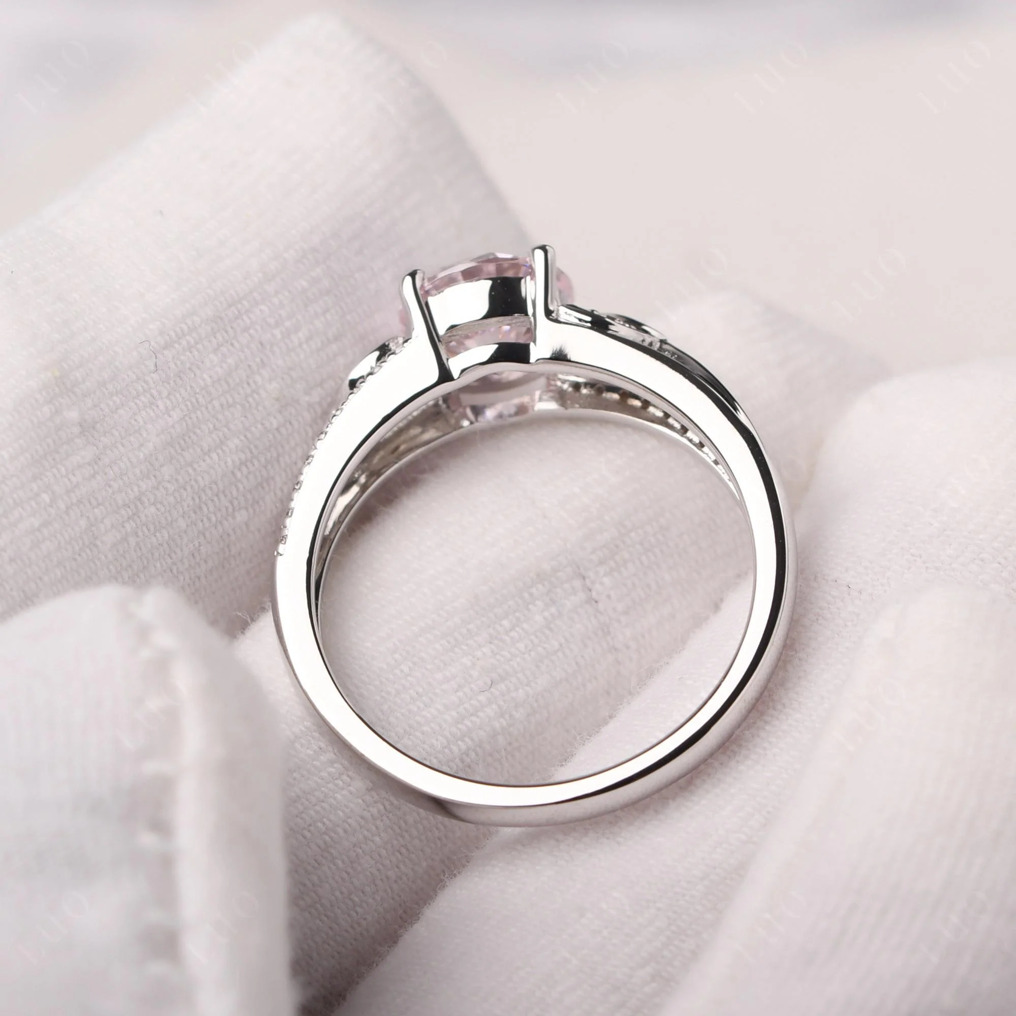 Leaf Inspired Pink Cubic Zirconia Engagement Ring - Image 12