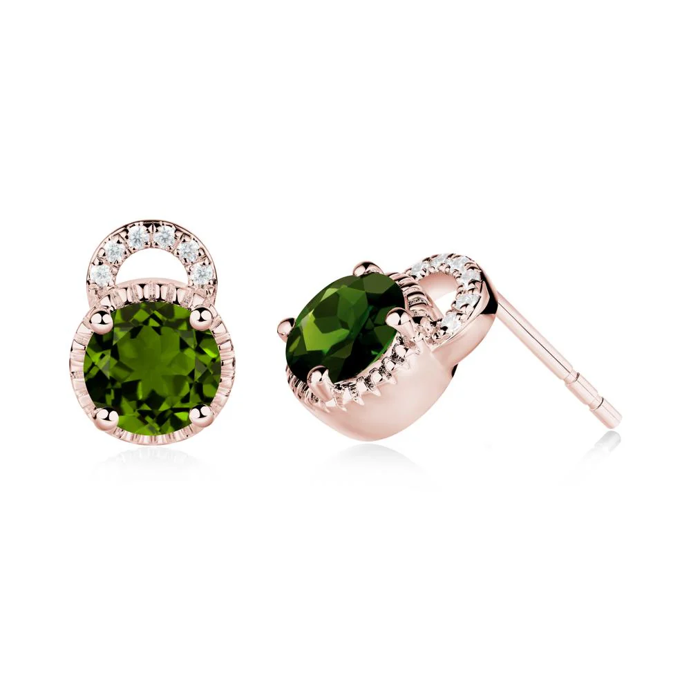 Round Cut Diopside Halo Stud Earrings - Image 6