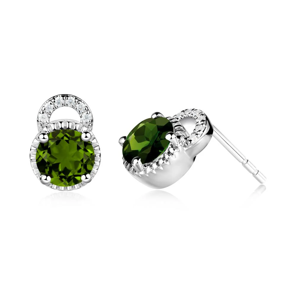 Round Cut Diopside Halo Stud Earrings - Image 9