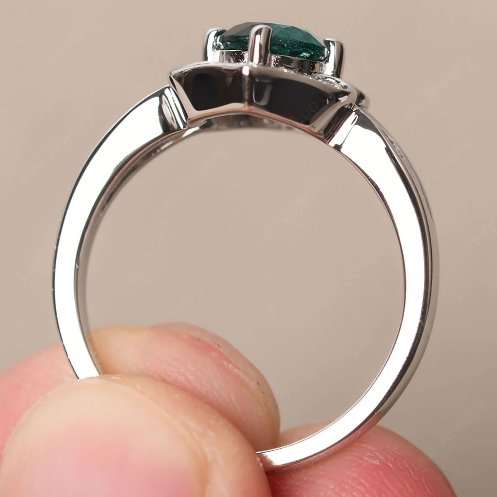 Round Cut Emerald Dainty Engagement Ring - Image 4
