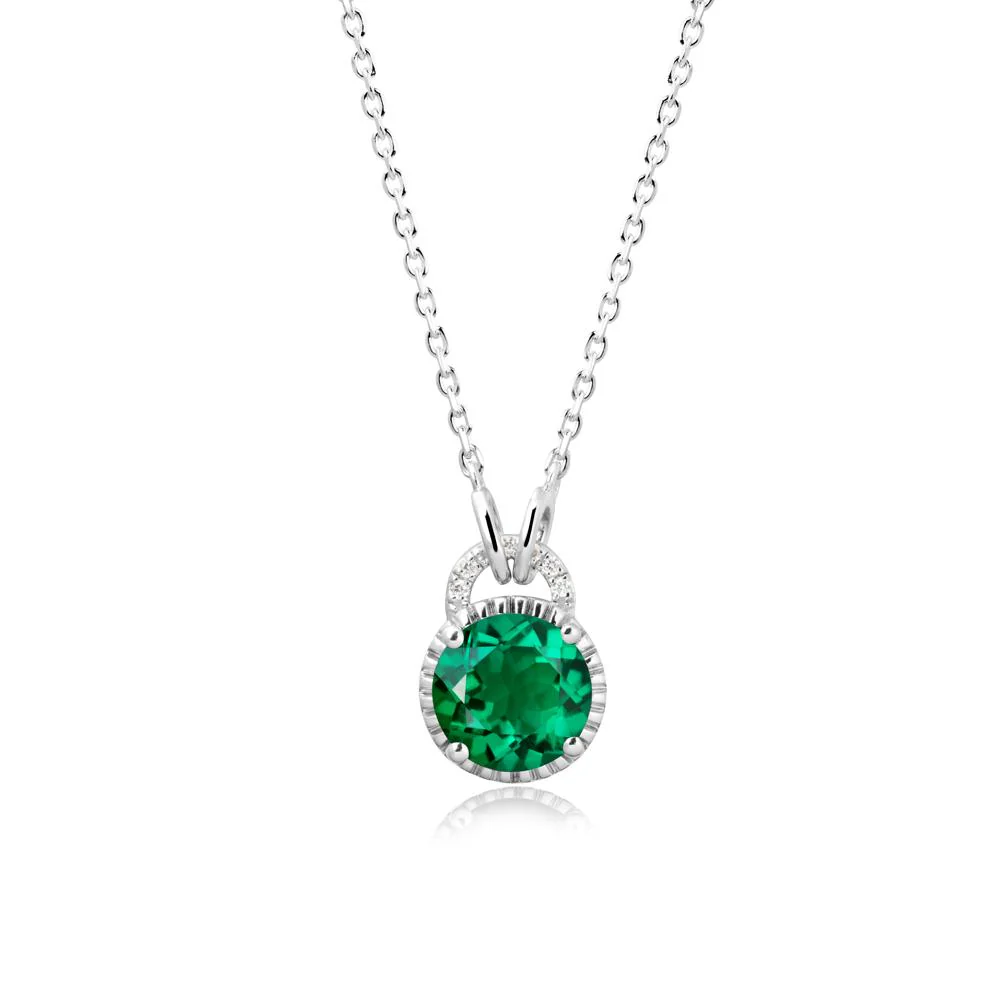 Round Cut Emerald Halo Pendant Necklace