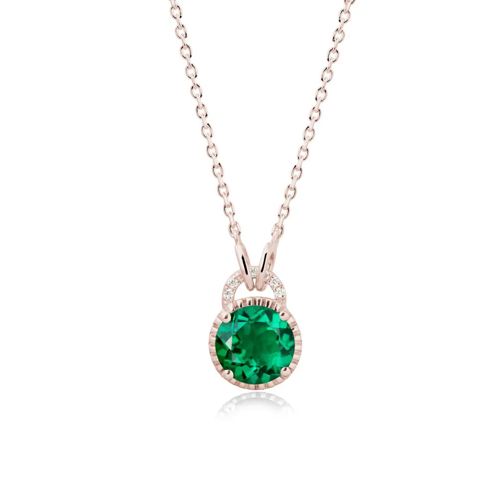 Round Cut Emerald Halo Pendant Necklace - Image 2