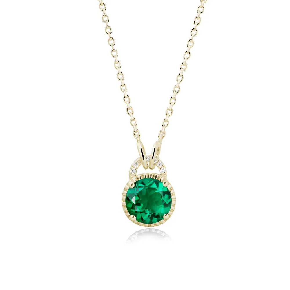 Round Cut Emerald Halo Pendant Necklace - Image 4